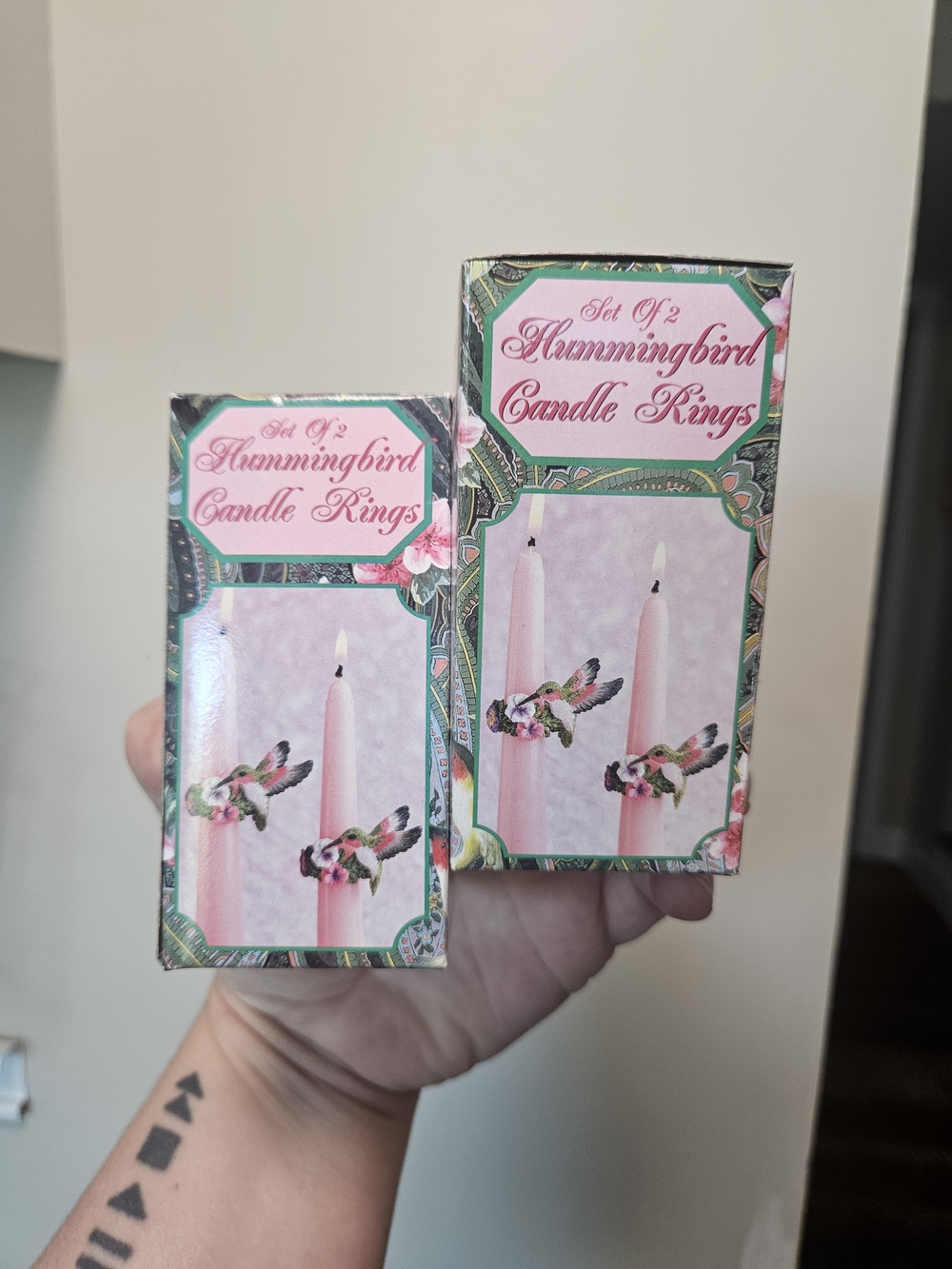 Set of 2 Hummingbird Candle Rings - Pink